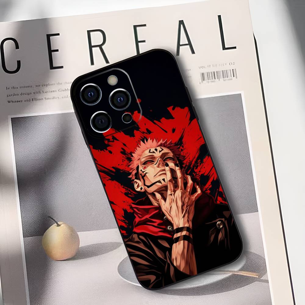 R-Ryomen Sukuna J-Jujutsu K-Kaisen Phone Case For IPhone 17,16,15,14,13,12,11,Plus,Pro,Max,Plus,XS,soft case Black silicone