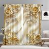 2PCS Digital Printed Curtains, European Diamond Golden Flower Pattern, Stylish Window Treatment for Living Room Bedroom Decor