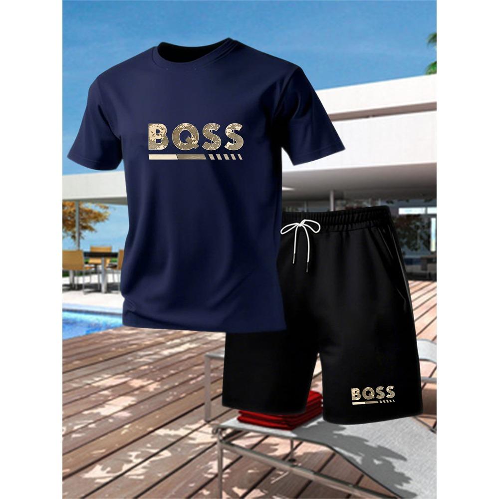 Summer New Men s Casual Fashion Outdoor Sports Men s Clothing, Printed T-shirt Casual Home Leisure 2-piece Set S