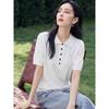 Chushen Women's Polo Neck Knit Short Sleeve Top