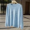 Women's 100% Pure Goat Cashmere Flocked Round Neck Sweater - Long Sleeve Solid Color Pullover