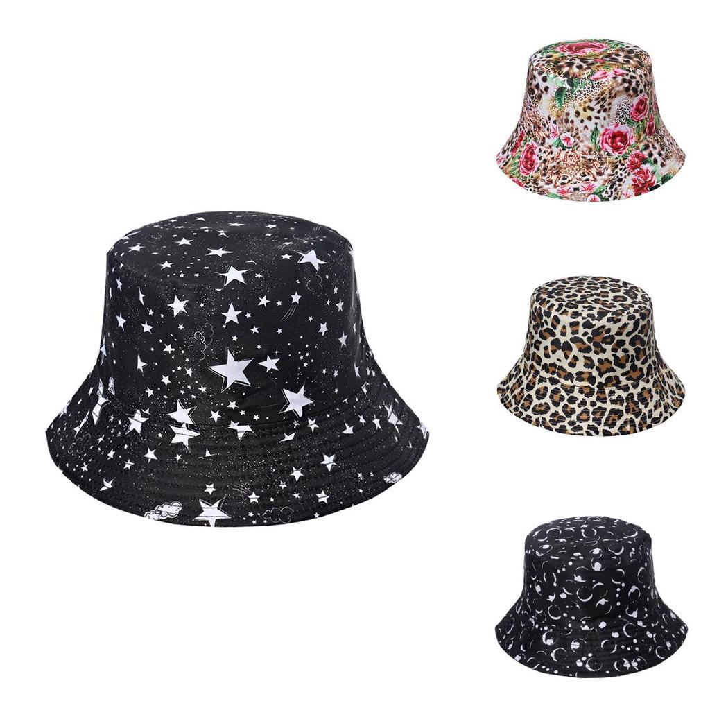European American Starry Moon Pentagram Printed Fisherman Hat Sunshade Sun Hat Outdoor Trade Hat Men And Women