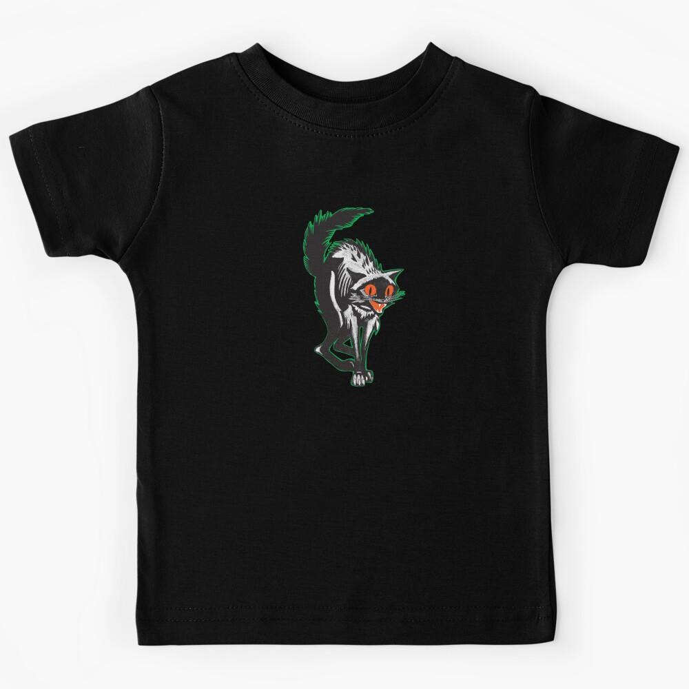 Vintage Halloween Scratch Cat | Black Cat Kids T-Shirt 150