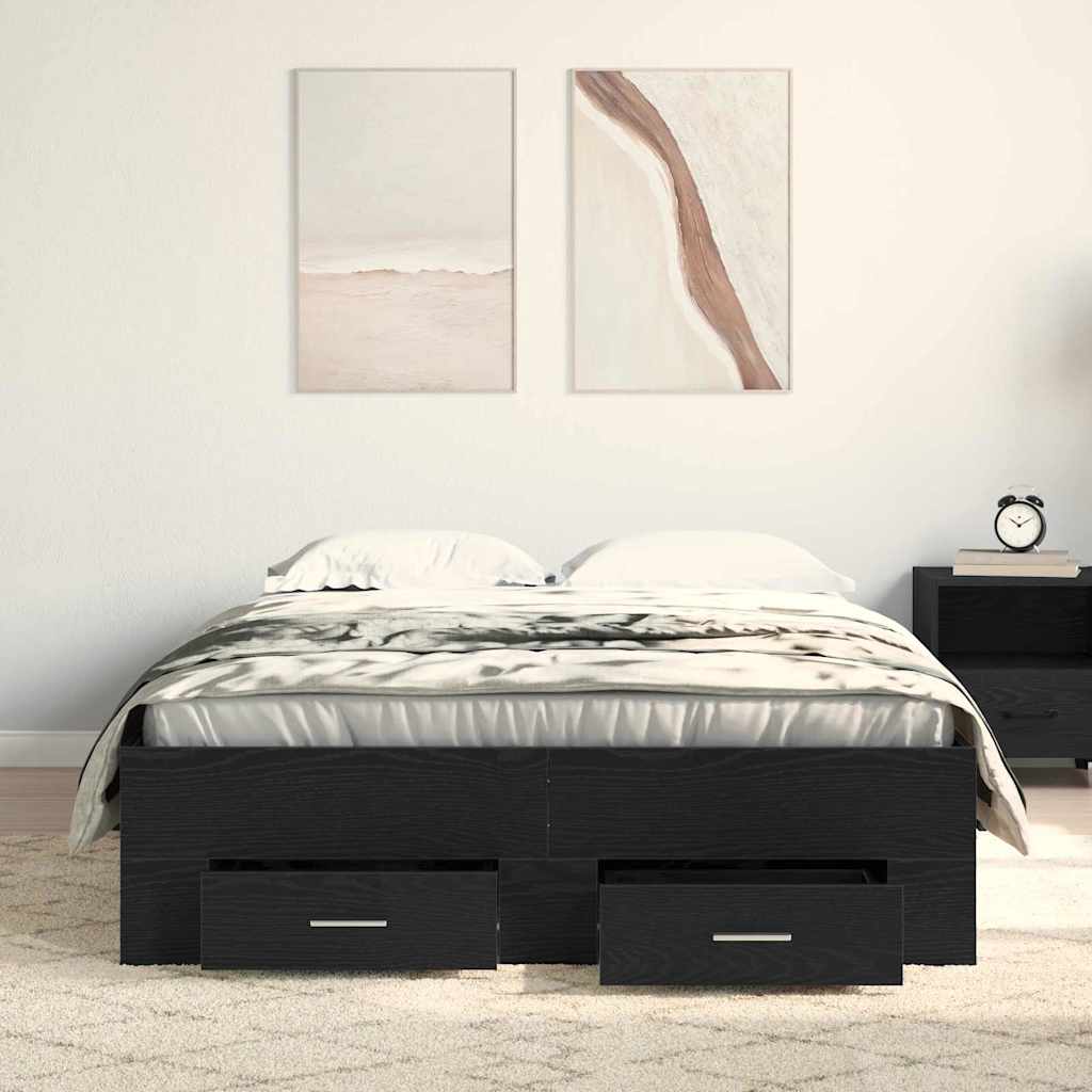 Bed Frame in Black Oak Look 120 x 190 cm Engineered Wood