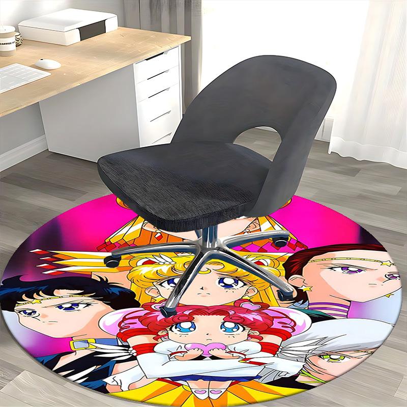 1pc Anime Cartoon Design Sailor Moon Round Carpet  Office Chair Mat, NonSlip Rug for Home Decor, Living Room, Bedroom