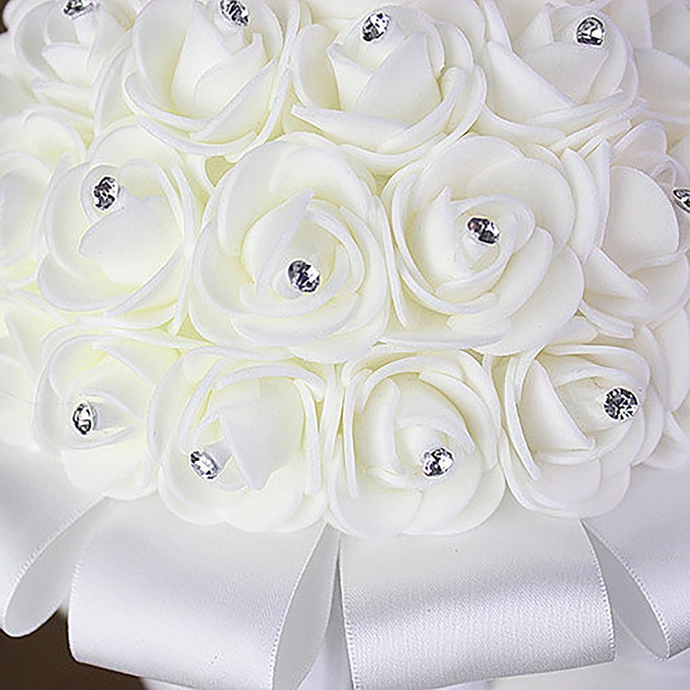 M-Modern-White Rhinestone Ribbon Bridal Wedding Bouquet Handmade Artificial Holding Flowers For Wedding, Bridesmaid Bouquets