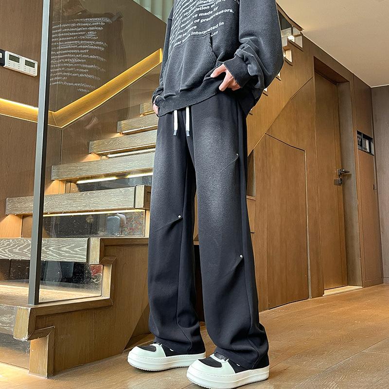 High Street Pants Men's Spring and Autumn New Loose Wide Legs Teen Black Casual Pants