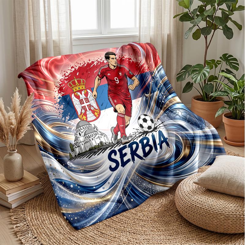 Serbia Printed Flannel Blanket Skin Friendly Warm Decorative Throw for Indoor Couch Bed Daily Use