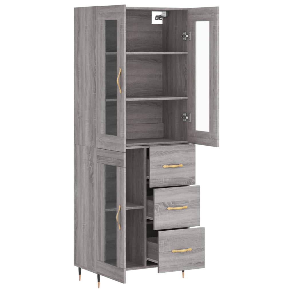 Vidaxl Witrynka Szary Dąb Sonoma 69,5X34X180Cm Materiał Drewnopochodny