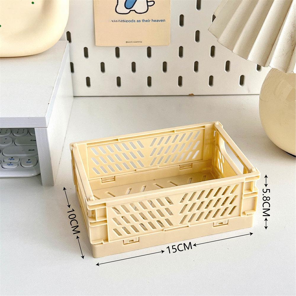 Cute Ins Folding Plastic Storage Rack Organizer Box Student Portable Desktop Food Toy HandAccount Tape Stationery Storage Basket