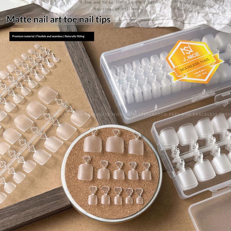 Matte Short Square Press-On Toenails 260Pcs Full Set Natural Fake Toenail Tips for Beginners DIY Nail Art