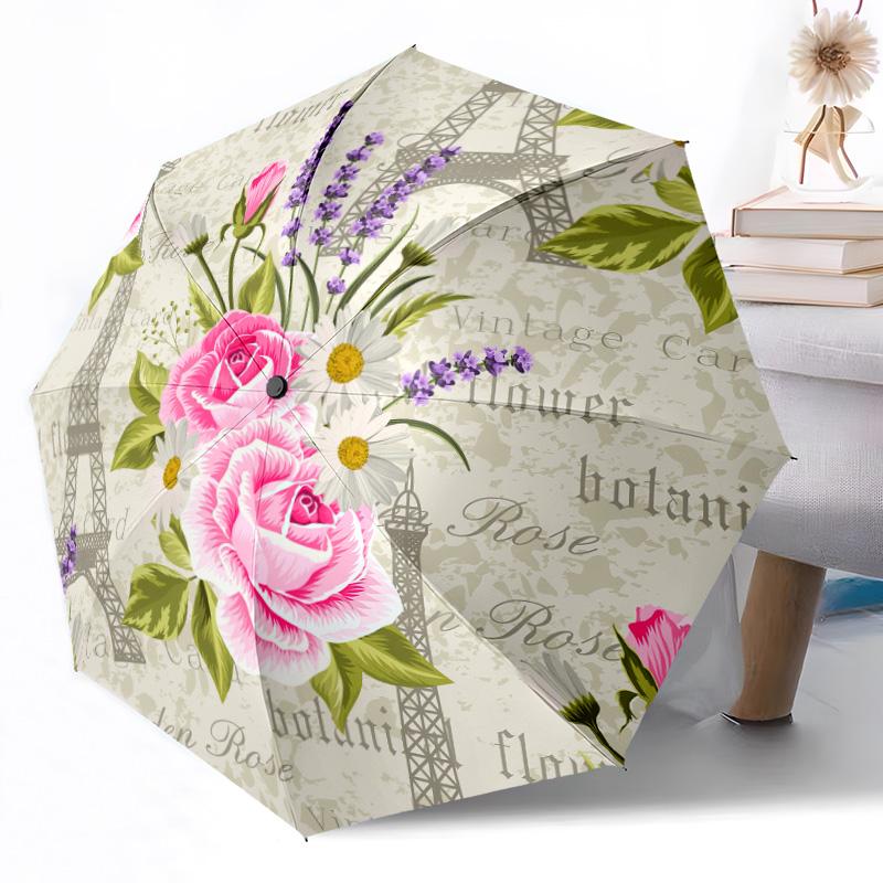 Eiffel Tower Pattern Automatic Umbrella Compact 8-Rib Design Lightweight All-Season Travel Outdoor Accessory Perfect Gift for Women Men