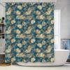 Exotic Palm Leaf Tiger Print Shower Curtain Waterproof Bath Decor With Golden Accents In Navy Blue For Modern Home Decoration