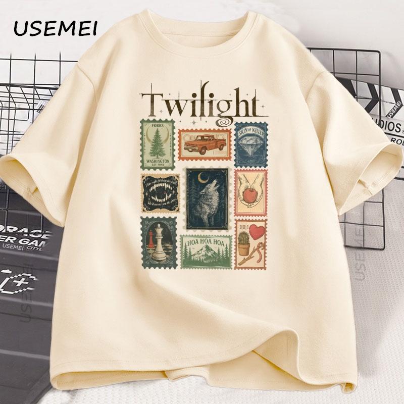 

Винтажная футболка Twilight Forks Хлопковая футболка для любителей книг Мужская Женская футболка Унисекс Одежда Летняя Эстетика Высокое Качество Футболки S