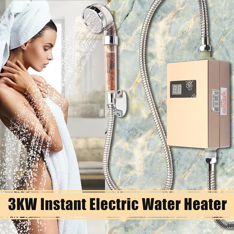 220V Electric Hot Tankless Water Heater Bathroom Kitchen Instant Water Heater Temperature display Heating Shower Universal 3000W
