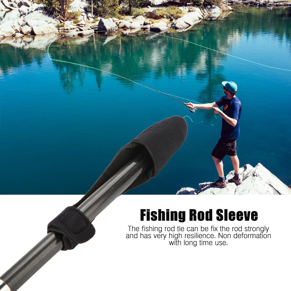 Expandable Neoprene Fishing Pole Sleeve Cover Glove Protector Cap   Rod Strap Set (Blue)