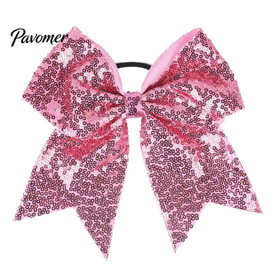 Shiny Hair Bows for Girls Sequins Bows, Elastic Tie, Large Cheerleading Stage Costume Accessories Band Ponytail Holder, Glitter Scrunchies Women Teens
