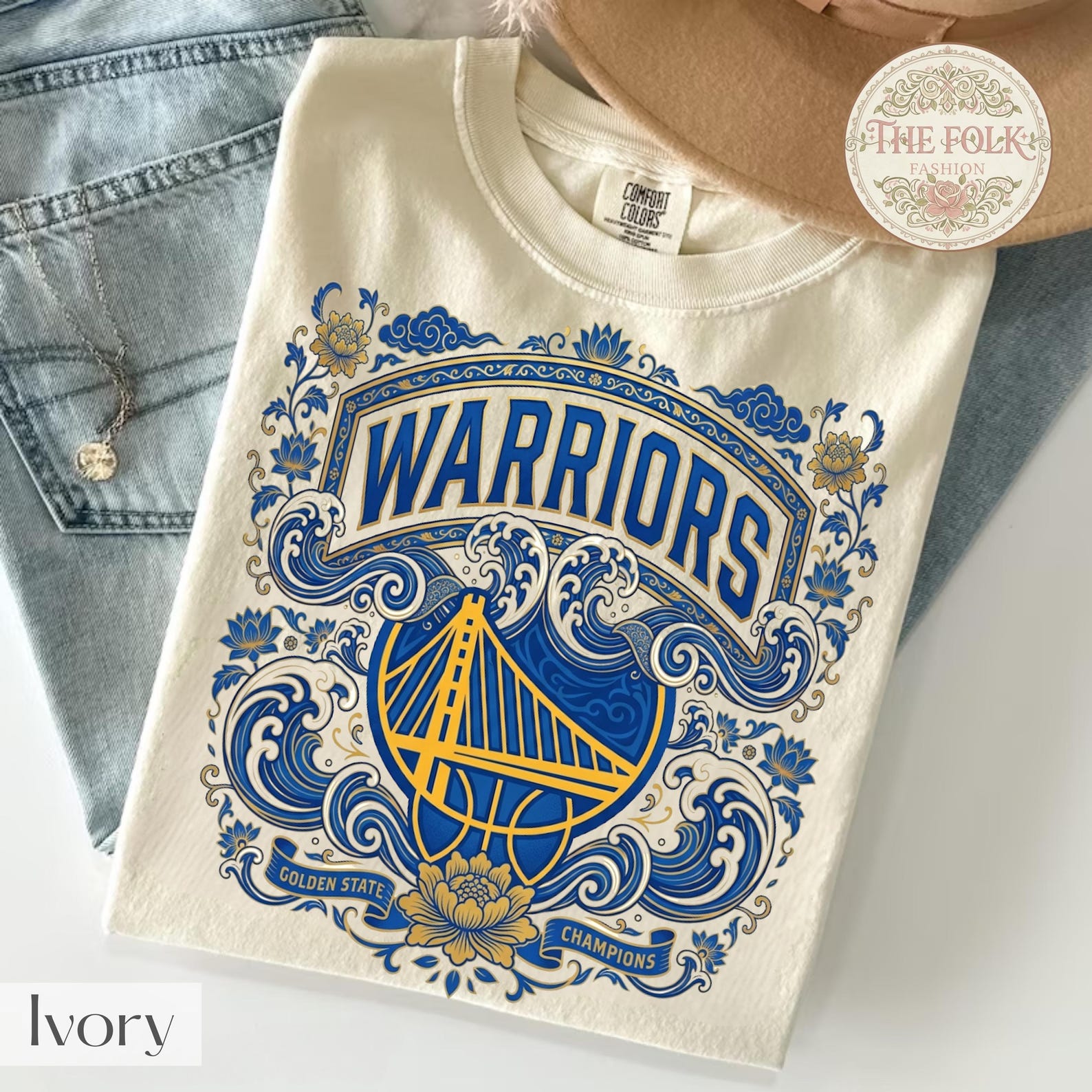 Golden State Warriors Shirt, GSW Basketball Folk Art Tee, Vintage Bay Area Fan Gear, Floral Basketball T-Shirt, Warriors Gift for Men Women XL