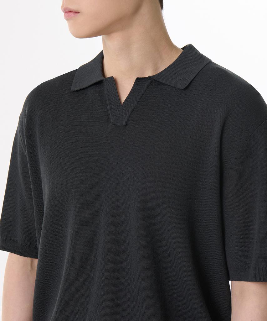 MUSINSA STANDARD Cool Touch Slit Neck Knitted Polo Shirt [Dark Grey]