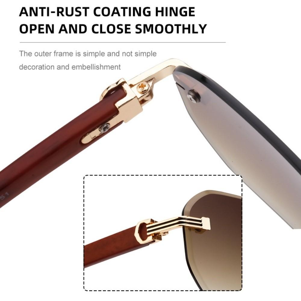 Wood-grain Glasses Temple Frameless Sunglasses Multicolor Men UV400 Eyewear  Unisex