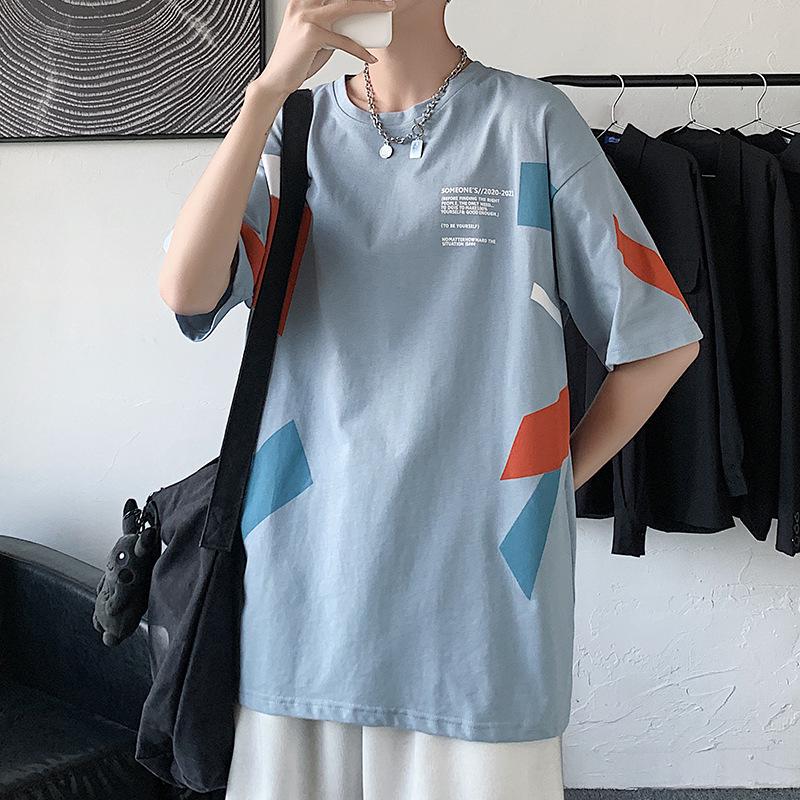 Hong Kong Style Men's Loose Short-Sleeved Harajuku Print T-shirt – Trendy, Versatile Casual Wear