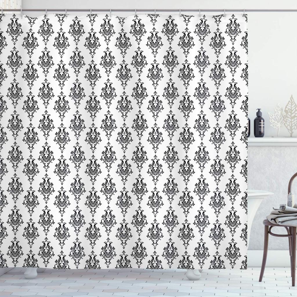 Antique Shower Curtain,Victorian Style Medieval Motifs With Classic Baroque Oriental Shapes,Cloth Fabric Bathroom Set With Hooks