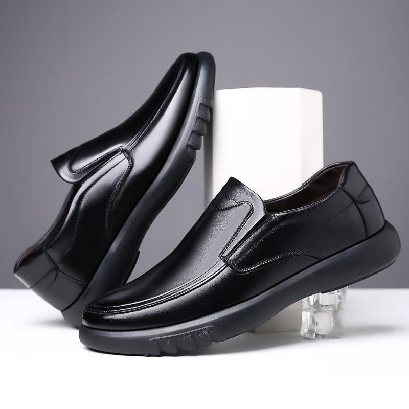 Men's Leather Shoes Office Round Toe Thick Sole Black Male Casual Loafers Shoe Platform Designer Adults Fashion 2025 Social Pu