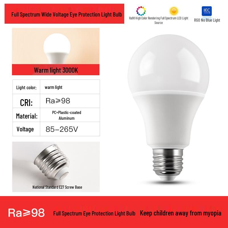

Full Spectrum E27 LED Bulb, 85V-110V, Super Bright for Study 3W