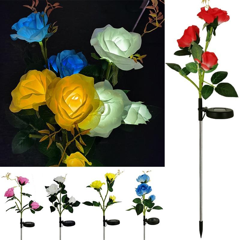 Color-changing Solar Rose Led Lights For Outdoor Garden Pathway Waterproof Lamp