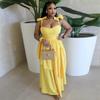 In stock, European and American women's clothing spring and summer new bow suspender V-neck ruffle edge long dress dress
