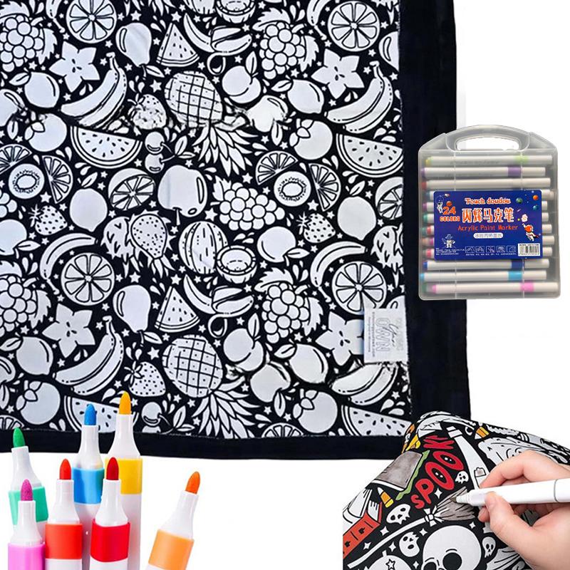 Diy Coloring Blanket With 24 Markers Color Your Own Cozy Velvet Throw Blanket For Kids Adults Creative Gift For Home Decor