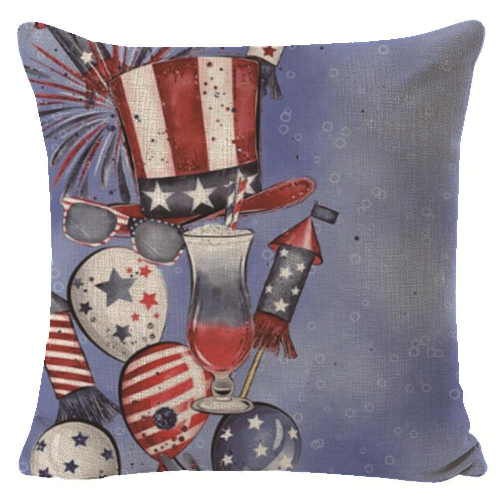 New American Independence Day Pillow Stars and Stripes Cushion Pillow Cover Festive Red and Blue Printed Letters One Piece