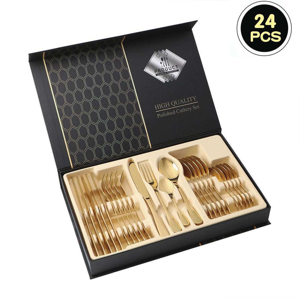 Stainless Steel 24-Piece Cutlery Set for 6 – Includes Knife, Fork, Spoon – Gift Boxed
