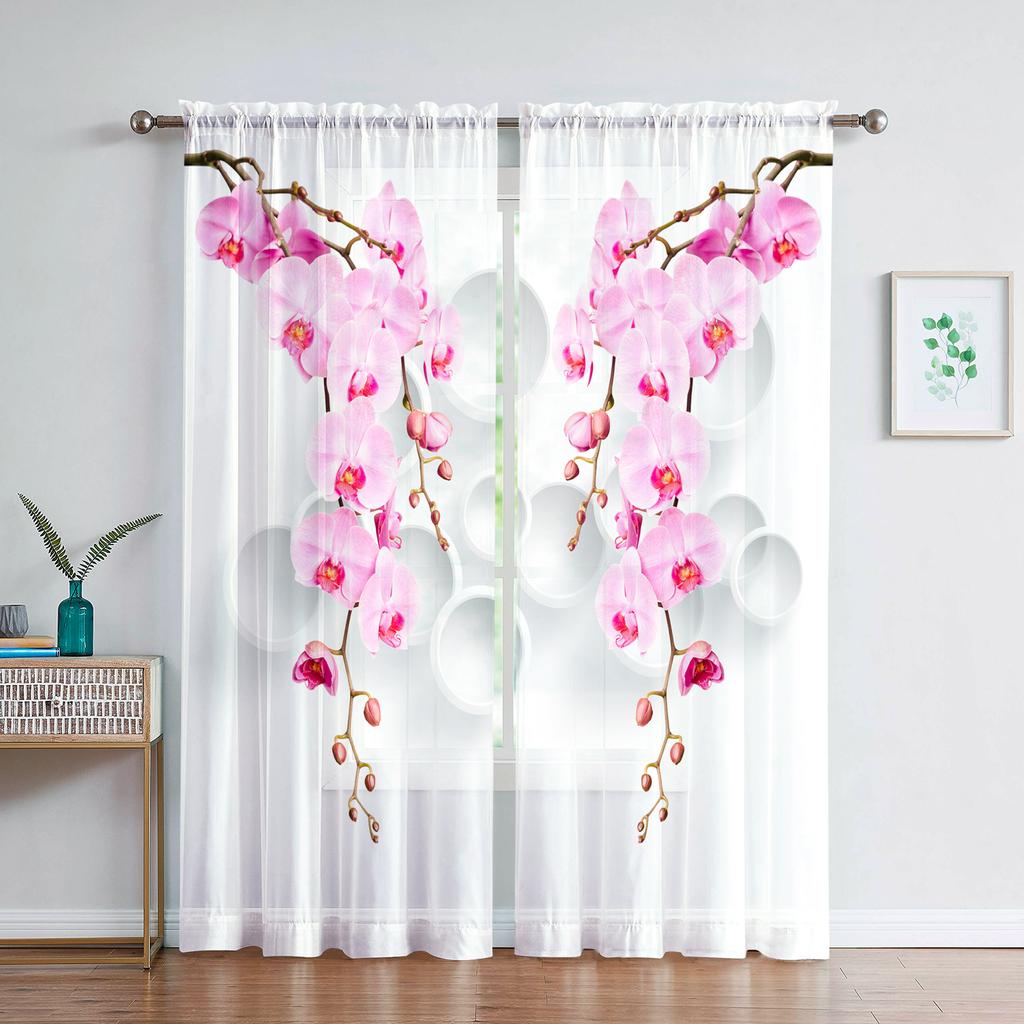 Phalaenopsis Floral Sheer Voile Drape For Living Dining Room Room Bedroom Kitchen Window Opening Transparent Chiffon Flowers Tulle Curtains