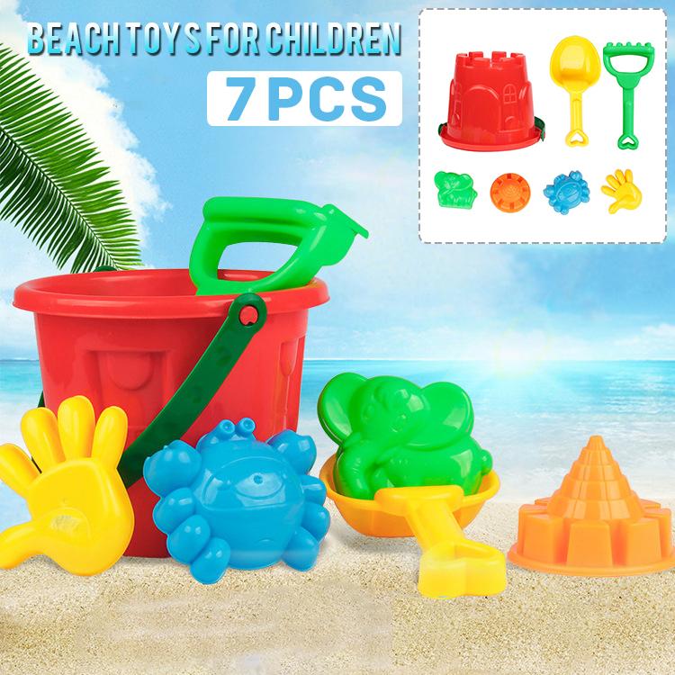 

PDTO 7pcs Kids Beach Sand Play Toys Set Castle Water Bucket Spade Shovel Rake