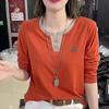 V-neck Long-sleeved T-shirt Casual Women's Fashion Top Spring and Autumn