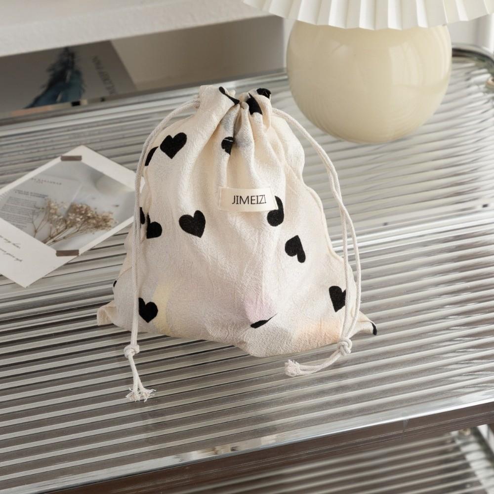 Cute Love Print Drawstring Bags Portable Handbag Storage Bag Coin Purse Travel Storage