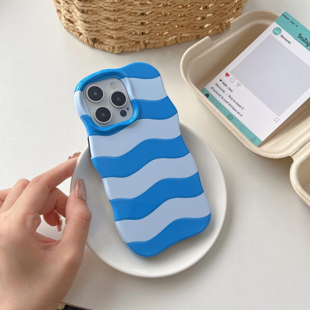INS Cute Wave Polka Dot Phone Protect Case For iPhone 16 15 14 13 Pro Max Girls Women Hit Color Stripe Pattern Shockproof Cover