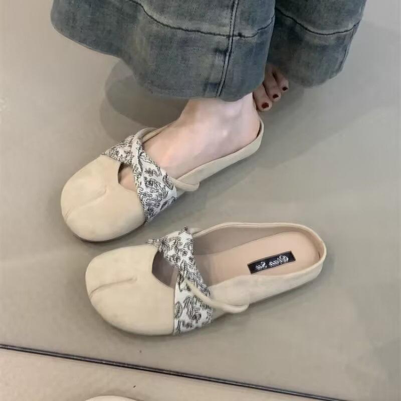 French bag head half slippers women's outer wear 2025 new suede with skirt summer lazy sandals heel-free single shoes