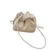 New Trendy Fashion Lace Versatile Drawstring Bucket Bag Shoulder Messenger Bag Pearl Strip Women's Small Bag