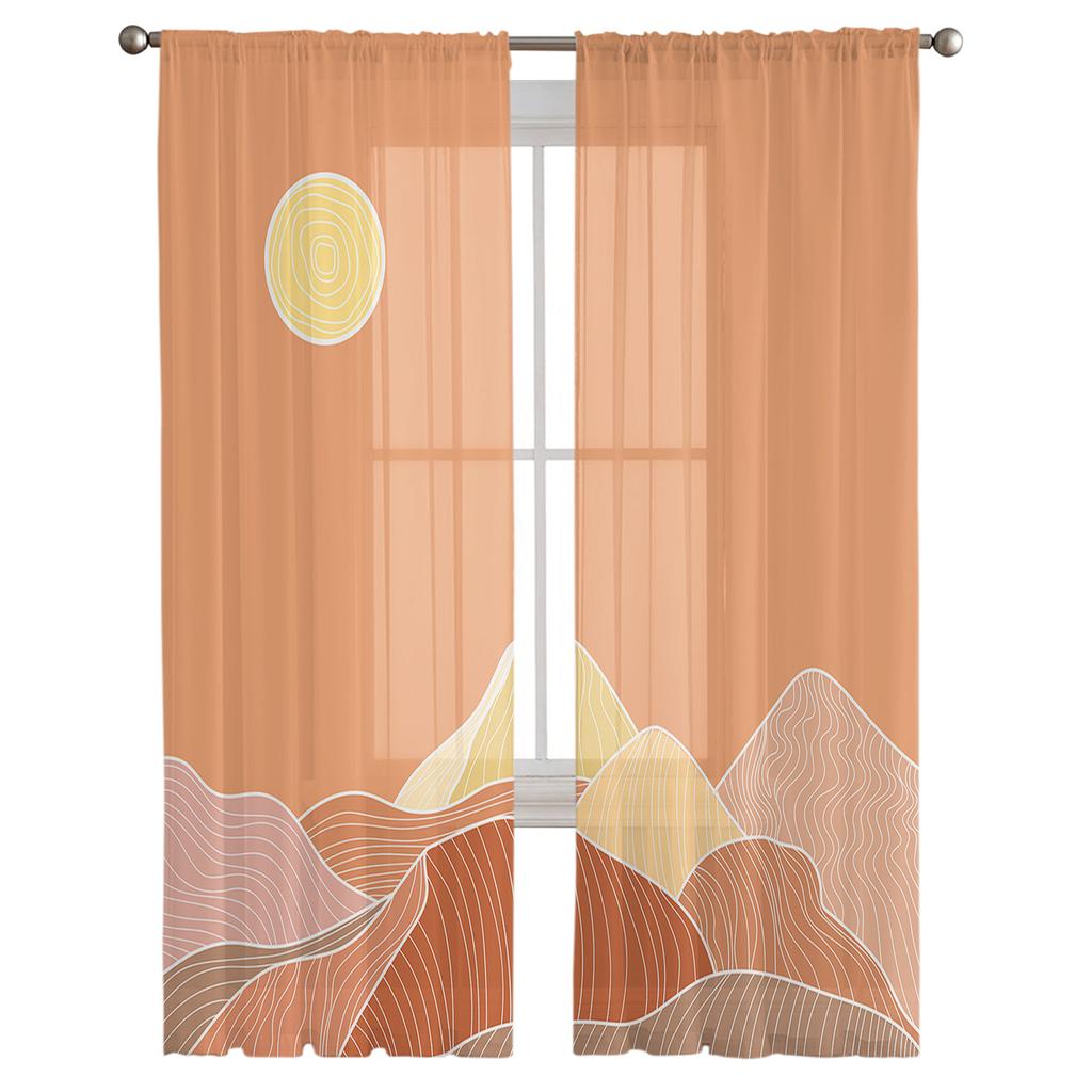 Line Abstract Mountain Scenery Sun Sheer Curtains Living Room Window Tulle Curtains Bedroom Veiling Curtains Decor Luxury Drapes