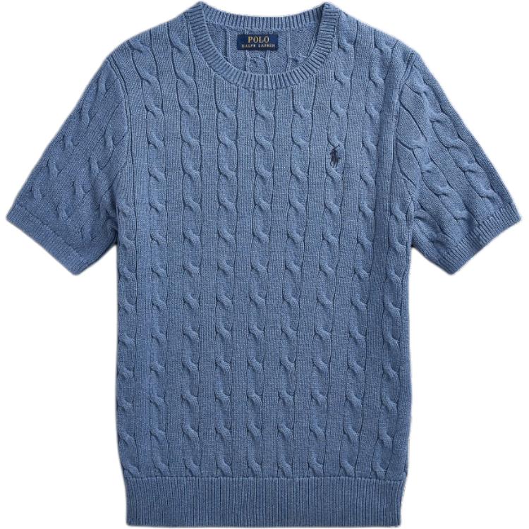 Polo Ralph Lauren FW24 Solid Color Small Pony Embroidered Crew Neck Short Sleeve Knit Shirt Men Tops Light-Blue MNPOSWE1N820029-400