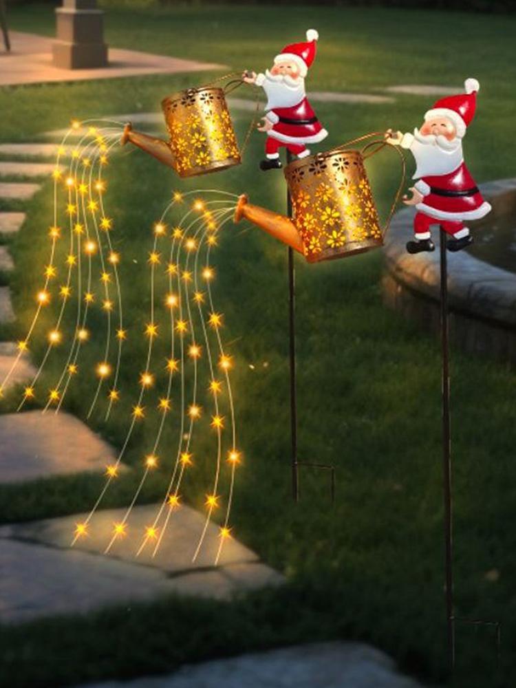 1 Pack Santa Solar Lawn Light Solar Santa Garden Lights Solar Santa Watering Can Lights for Landscape Patio Pathway Yard