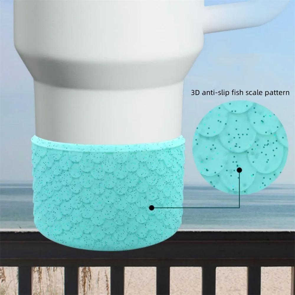 2pcs Silicone Cup Bottom Cover Fish Scale Pattern Bottle Bottom Sleeve  Car Cup