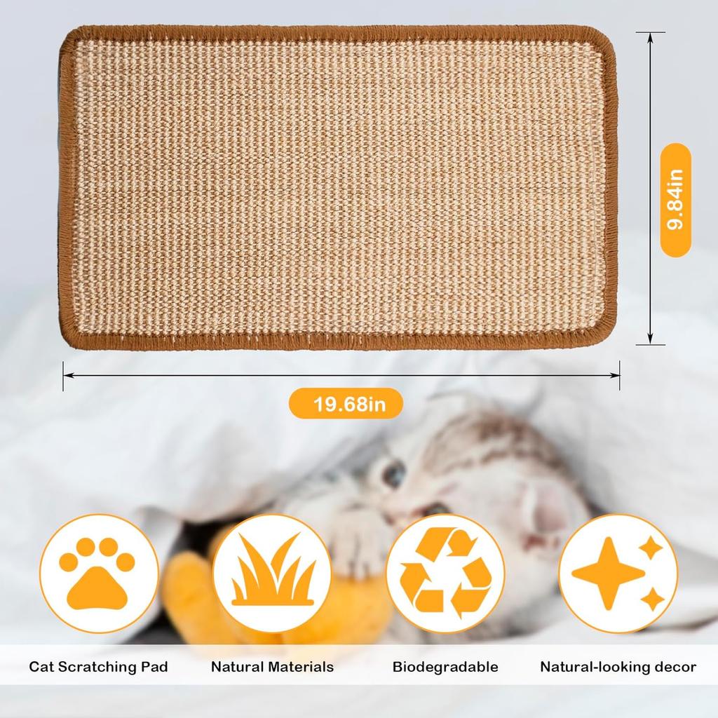 Cat Scratcher Mat,19.68 X 9.84 Inch Sisal Cat Scratching Pad Rug with Hook and Loop Sticky Cat Scratch Wall Mat Protect Carpet Sofa Floor Door