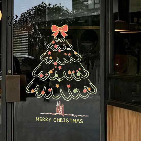 Waterproof Glass Stickers Christmas Tree Window Sticker, Simple Line Static Cling Decal, Reusable Clings Removable Festive PVC Decal for Holiday Home
