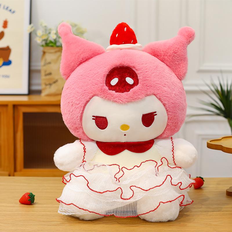 

Kuromi Strawberry Cake Cat Doll with Birthday Hat Plush Toy 28cm (0.16kg)