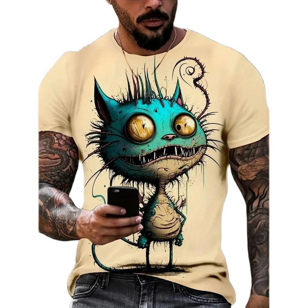 Sommermote Tegneserie Ctue Liten Monster Grafisk T-skjorte For Menn Ny Trend Casual 3D-trykket Rund Hals Kortermet T-skjorter Topper
