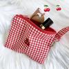 Red Cherry Canvas & Red Plaid Makeup Bag - Large Capacity Cosmetic Lipstick Storage, Portable Easy to Carry, Solve Makeup Clutte