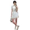 New college style blue striped shirt dress children's summer casual small temperament waist a-word skirt